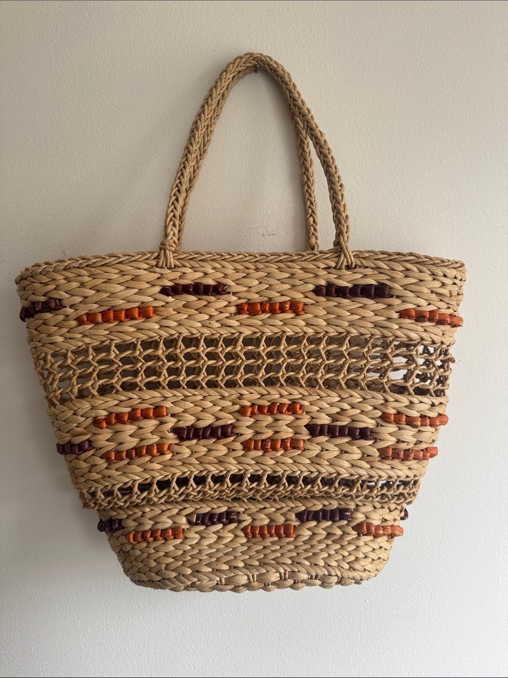 Boho Woven Straw Tote Bag Beach Market Raffia Style Carryall Size S/M - Picture 4 of 14